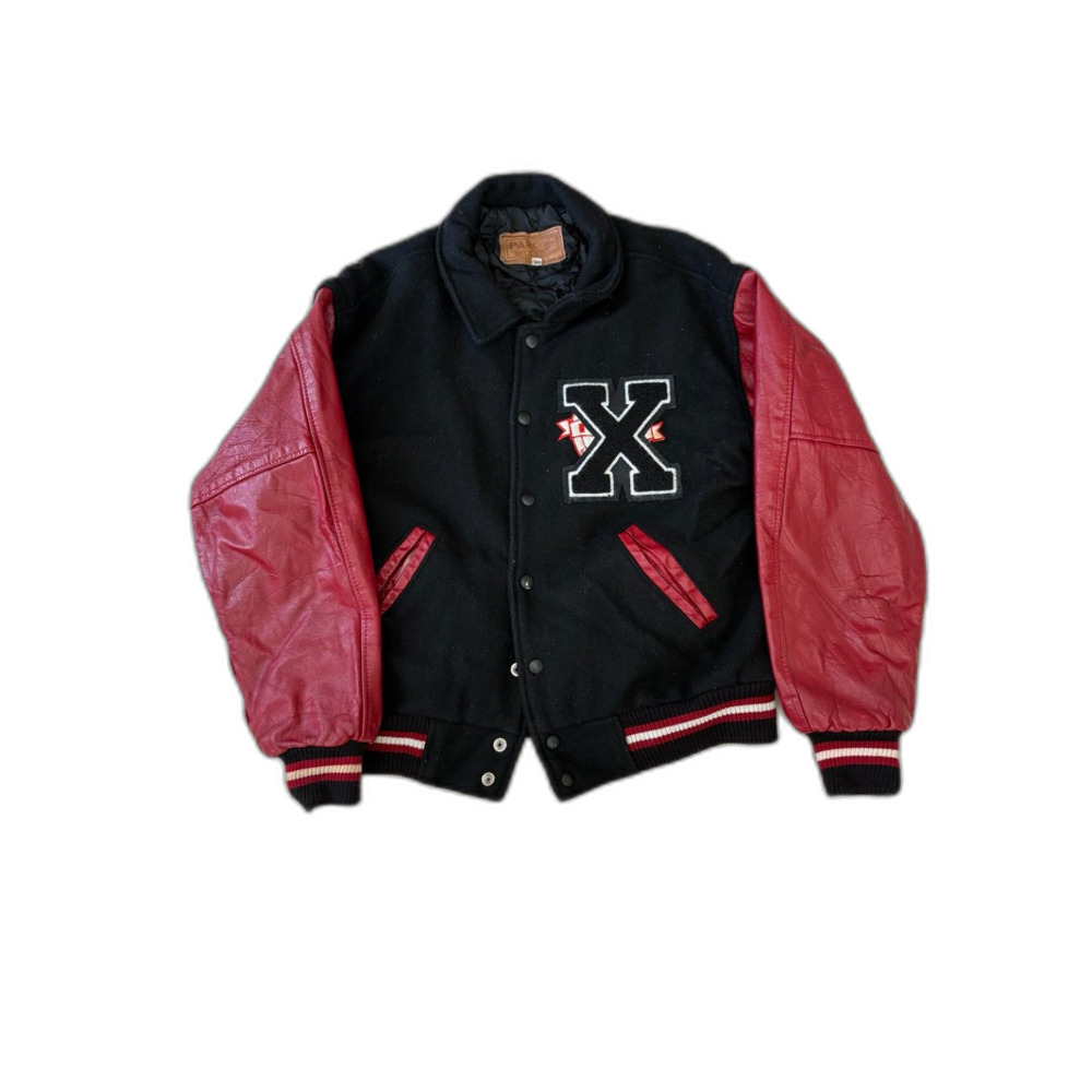 Black & Red Leather Sleeve Hockey Varsity Jacket Embroidered NDG